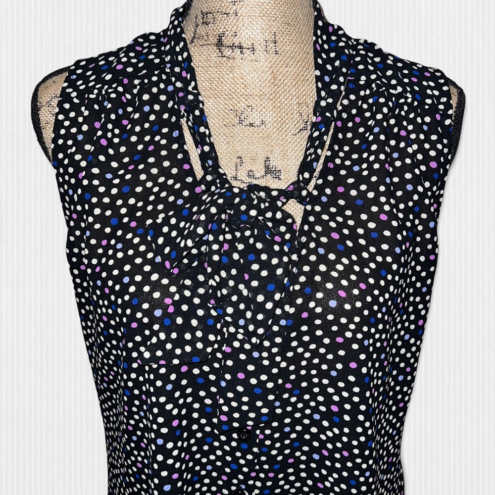 Sleeveless Bow Tie Polka Dot Blouse